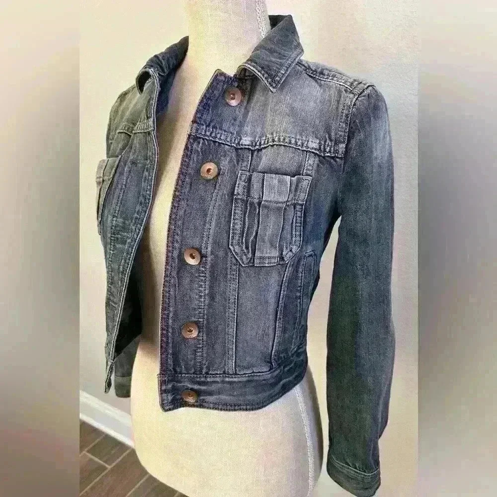 Express Jean Jacket Womens Size XS Long Sleeve Button Down Denim Blue